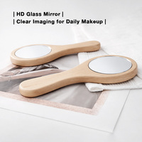 Miroir de poche LED en bambou personnalisé en usine avec logo gravé Bronze métallique Miroir cosmétique rond portable