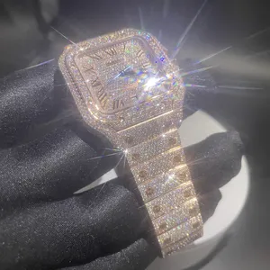 Đồng Hồ Cơ Tùy Chỉnh Cho Nam Đồng Hồ Moissanite Nam VVS Iced Out Thương Hiệu Màu D