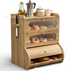 Boîte à pain en bambou à double compartiment avec portes transparentes pour la cuisine à domicile - Product Image 3