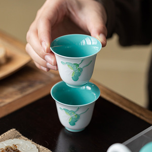 Guanlan Hand Painted Butterfly Flower <b>Teacup</b> Turquoise Green Ceramic Tasting Cup For Afternoon Tea New Chinese Style - Product Image 2