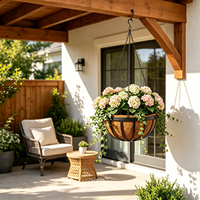 Panier suspendu décoratif en métal avec insert en fibre de coco pour balcon résidentiel, jardin, pots de plantes domestiques, ornement de maison