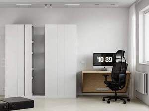 Ensemble <span class=keywords><strong>armoire</strong></span> et bureau coulissant blanc minimaliste, poste de travail intégré et dissimulé, gain de place - Product Image 5