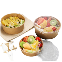 Bol à salade en papier kraft écologique réutilisable imperméable biodégradable de qualité alimentaire avec logo personnalisé pour l'emballage alimentaire, les nouilles, les fruits