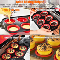 Moule à muffins en silicone 6 cavités, pliable, pour cupcakes, facile à démouler, avec cadre en acier au carbone