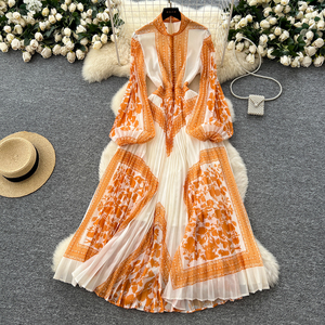 Maxi abito con stampa digitale floreale retrò per la primavera senza sforzo plissettato Maxi abito per donna Libya <span class=keywords><strong>turchia</strong></span> Kazakhstan abiti - Product Image 2