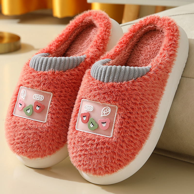 New Plush Cotton Slipper Women Winter Home Shoes Thick Bottom Couples Warm Slippers