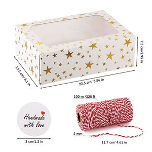 Gold Star Print Clear Window Bakery <b>Gift</b> <b>Boxes</b>, White Paper Cupcake Cookie Dessert <b>Boxes</b>, Wedding Birthday Party Favor Treat - Product Image 2