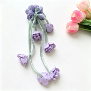 Élastique à cheveux tendance et mignon avec pompon motif muguet, design unique et original, pour femmes, vente en gros, accessoires pour cheveux - Product Image 5