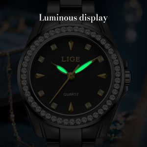 LIGE LG89276 Reloj de cerámica negra para mujer Reloj de pulsera Diamante Cristal Analógico Impermeable Vestido elegante Reloj de cuarzo luminoso - Product Image 5