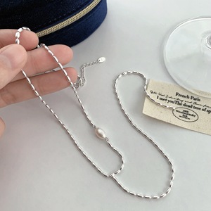 Collar largo de plata de ley S925 con perlas de grano de arroz, cadena para suéter, para mujer, accesorio de moda de otoño e invierno, estilo sencillo. - Product Image 2
