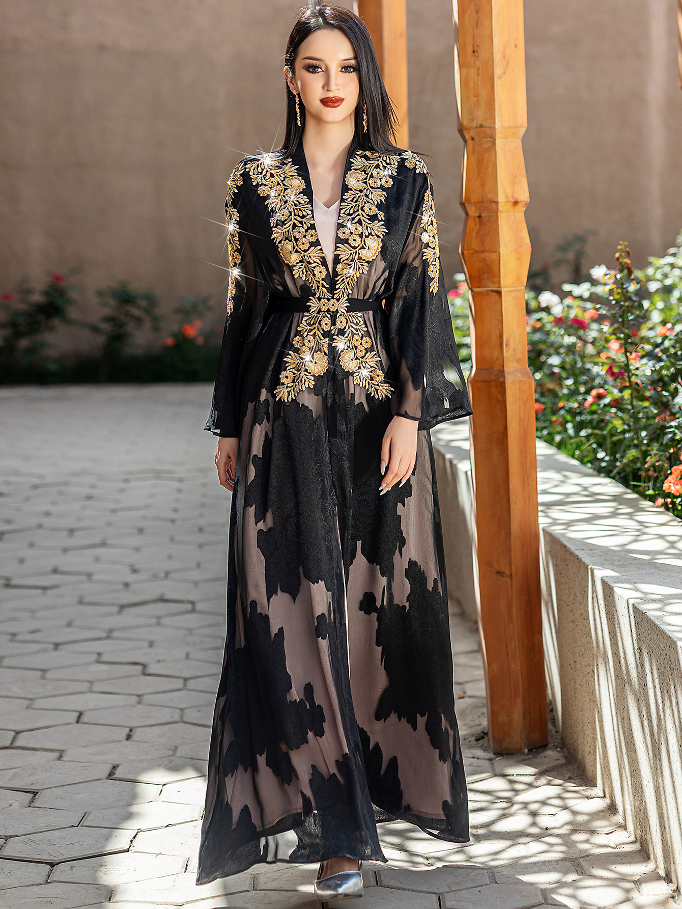 black and gold two piece dress Gold & Black Strapless Rhinestone Mesh Two-Piece Dress Gold / 2