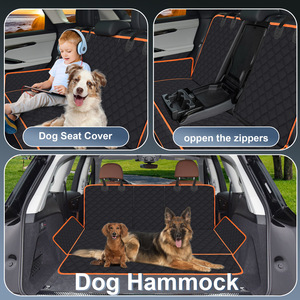 Housse de siège auto universelle pour chien, imperméable, résistante à la saleté, matelassée losanges, avec passepoil orange, type hamac pour siège arrière – Vente en gros usine - Product Image 4