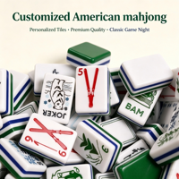 Tuiles de mahjong américaines personnalisées sur le thème de Londres avec des motifs de bus à deux étages et du Big Ben pour des tuiles de mahjong américaines personnalisées