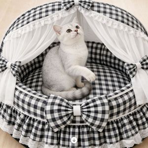 Cama <span class=keywords><strong>para</strong></span> Mascotas Aislante y Transpirable, con Encaje Rojo, Diseño a Cuadros Marrón, Protección <span class=keywords><strong>para</strong></span> las Cuatro Estaciones, Universal <span class=keywords><strong>para</strong></span> <span class=keywords><strong>Perros</strong></span> y Gatos Pequeños y Medianos - Product Image 1