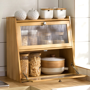 Mueble de Almacenamiento para Encimera de Cocina con Puerta de Vidrio, Organizador de Madera de Múltiples Niveles para Contenedores de Alimentos, Tipo de Escritorio - Product Image 1