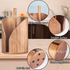 Wooden <b>Kitchen</b> <b>Paper</b> Towel Holder Round Solid Wood Countertop Storage Rack Modern Simple Design - Product Image 4