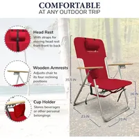 Chaise de plage pliable 4 positions, portable, pliable, avec appui-tête, porte-gobelet et accoudoirs