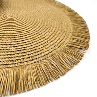 Promotion Exceptionnelle : Set de Table Rond Gris en Paille de Raphia Dégradable avec Bordure Frangée Tressée
