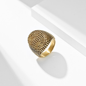 Bague texturée en forme de boule dorée pour hommes, en acier titane, style punk, bijoux cadeau - Product Image 3
