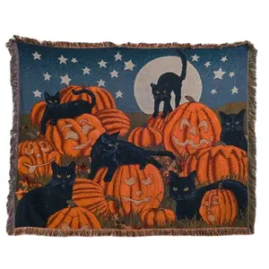 Karpet selimut vintage deco rumah selimut kucing labu Halloween permadani lempar tenun