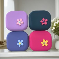 Nouvel étui à clés en silicone au design floral élégant, porte-monnaie magnétique, porte-cartes, organisateur d'objets divers, double compartiment pour écouteurs