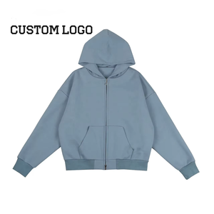 Роскошная однотонная Толстая Толстовка из 100% французской махровые толстовки с капюшоном на молнии с двойной молнией на заказ - Product Image 2