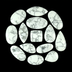 Pierre précieuse Howlite blanche naturelle, paire de cabochons de forme goutte d'eau et ovale assortie, pour boucles d'oreilles, pierres lâches de créateur avec matrice de toile d'araignée - Product Image 1