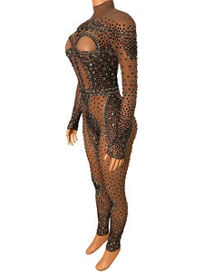 Traje de escenario de lujo para fiesta, pantalones ajustados de una pieza con diamantes de imitación brillantes, club nocturno, bar, <span class=keywords><strong>Netflix</strong></span>, bailarina de plomo - Product Image 6