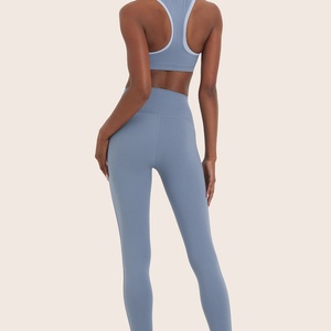 Ensemble soutien-gorge et short de sport sans couture pour femme, nouveau design, couleurs contrastées, respirant, idéal pour le yoga et le fitness – Vente chaude - Product Image 5