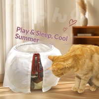 Lit pour chat en PET transparent de forme ronde/ovale, intérieur spacieux, anti-adhésif, facile à nettoyer, semi-fermé, respirant, adapté à toutes les saisons