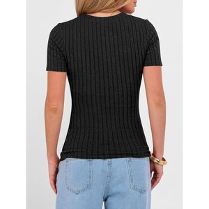 Womens Ribbed Knit <b>Top</b> Short Sleeve Crewneck Slim Fit Lightweight Summer Casual Sweater Shirt - Product Image 5