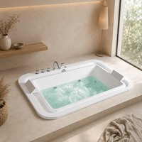 Baignoire de luxe surdimensionnée en acrylique avec hydromassage et jets d'air pour deux personnes, avec robinet, appuie-tête d'angle et jets hydro.