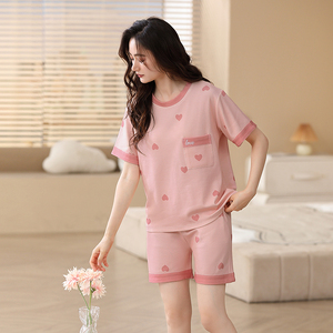 Pigiama da donna elegante in maglia CVC a maniche corte LONGD, morbido, traspirante, con elastico in vita, vestibilità ampia, casual, per tutto il tempo notturno - Product Image 5