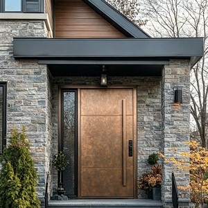 Porta d'Ingresso Minimalista in <span class=keywords><strong>Acciaio</strong></span> con Maniglia Lunga in Bronzo e Serratura Intelligente, Porta Esterna Contemporanea in Alluminio per Villa - Product Image 2