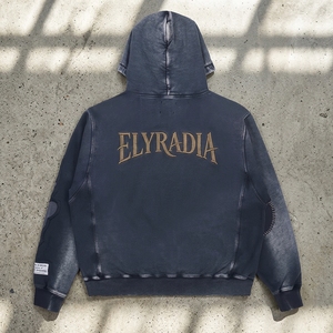 <span class=keywords><strong>Felpa</strong></span> con Cappuccio Personalizzata 2026 in Cotone Nero Terry, Effetto Vissuto con Ricamo e Logo Stampato, Alta Qualità per Uomo - Product Image 2
