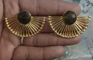 Bijoux de boucle d'oreille de pierres précieuses en laiton plaqué or de haute qualité, bijoux de pierres précieuses en oeil de tigre plaqué or 18 carats en vermeil, bijoux en laiton - Product Image 6