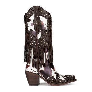 WETKISS özel Trendy topuklu ayakkabı inek baskı diz yüksek çizmeler Punk perçinler Cowgirl çizmeler saçak kovboy çizmeler ile püskül - Product Image 1