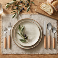 Ensemble de couverts en acier inoxydable 430, durable, luxe léger, manche en bois, couteau, fourchette, cuillère, baguettes, finition miroir, réutilisable