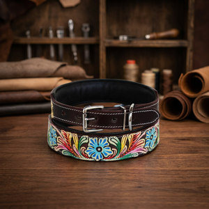 Collar de Perro Exclusivo de Cuero Repujado Estilo Western con Acolchado Suave y Diseño Pintado a Mano, Fabricante y Mayorista - Product Image 2