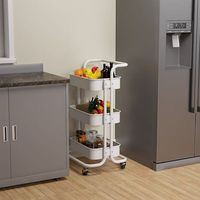 Chariot de rangement mobile multi-usages pour la cuisine, à 3 niveaux, en métal, avec roulettes