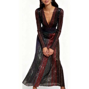 Женское вечернее платье с длинным рукавом, V-образным вырезом, плиссированное, с высокой талией и разрезом для банкета, вечеринки, выпускного вечера - Product Image 5