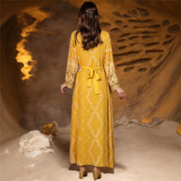 Ensemble Abaya Kaftan brodé à col en V en deux pièces avec ceinture à la taille, robe longue à manches longues pour femmes musulmanes, occasions de fête et de festival