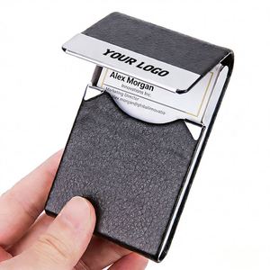 PU Leather RFID Blocking Business Card Business Card Case Metal Slim <b>Name</b> Card Holder - Product Image 1