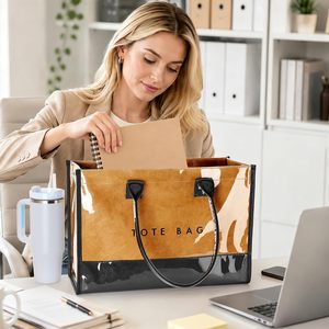 <strong>KALIDI</strong> PVC Solid Pattern Tote <strong>Bag</strong> for Women Large Work Handbag Jelly Purse Hand Wash Only - Product Image 3