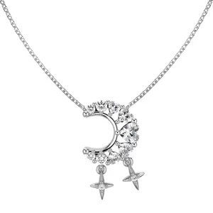 Dylam 925 Sterling Silver 18K Gold Plated Necklaces Jewelry Women Cubic Zircon Star Moon Design Crescent Pendant Chain Necklace