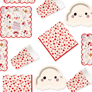 DAMAI Nuevo Diseño, Juego de Vajilla Desechable con Forma de Nube para Fiestas de Cumpleaños con Temática de San Valentín, Platos, Servilletas y Vasos de Papel - Product Image 4