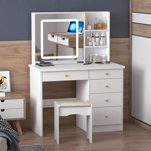 <strong>Large</strong> Storage Space Smart French White Sliding Touch Control <strong>Mirror</strong> <strong>Dressing</strong> <strong>Table</strong> Set with Stool and <strong>Mirror</strong> - Product Image 1