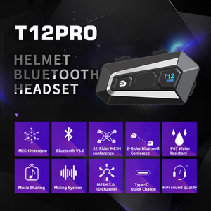 Intercomunicador de casco con tecnología de malla T12 PRO para auriculares de motocicleta de hasta 32 personas - Product Image 6
