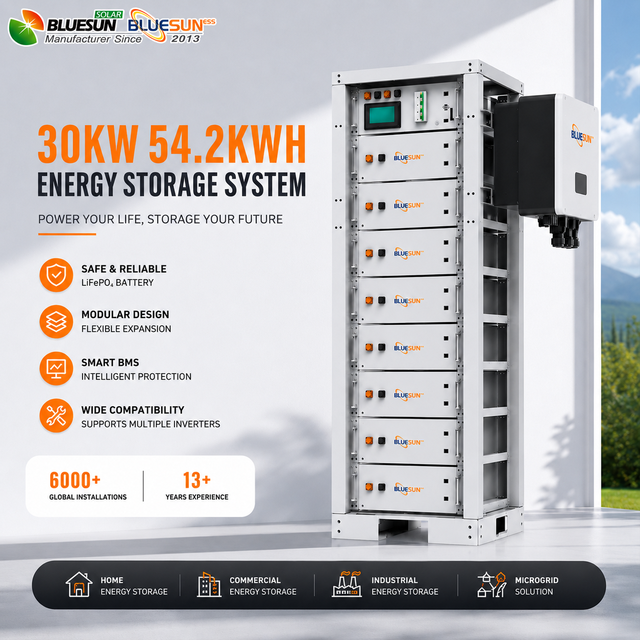 Bluesun Off Grid Hybrid Solar Energy Storage System 5KW 10KW 15 20KW 30KW All in One Solar Panel Power System Kit for Home