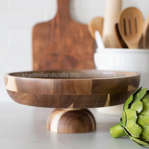 Bol à fruits rond moderne fabriqué à la main en bois d'acacia écologique avec finition rustique marron Décoration intérieure durable - Product Image 1